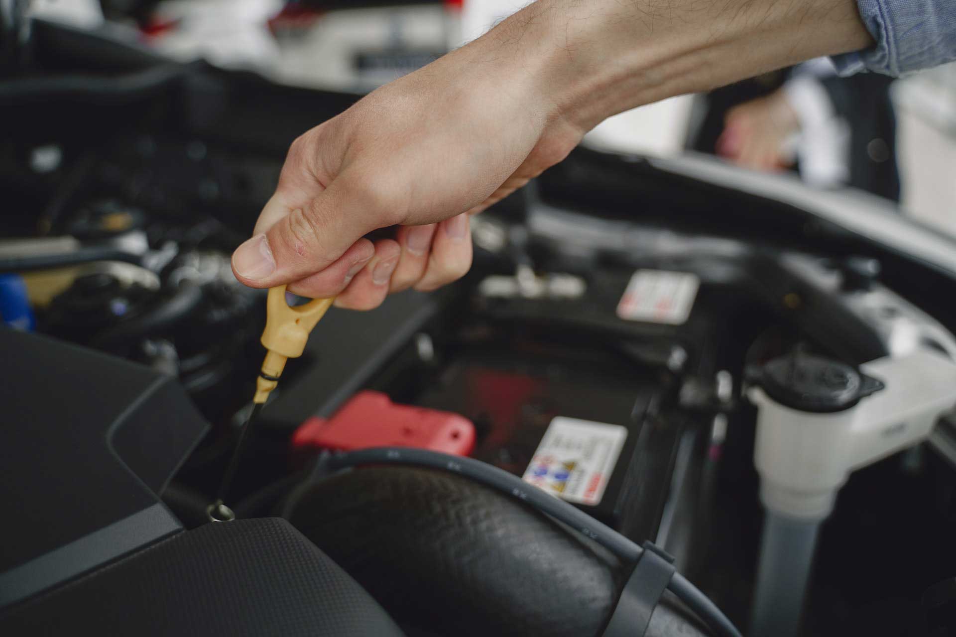 Image of person checking oil in vehicle