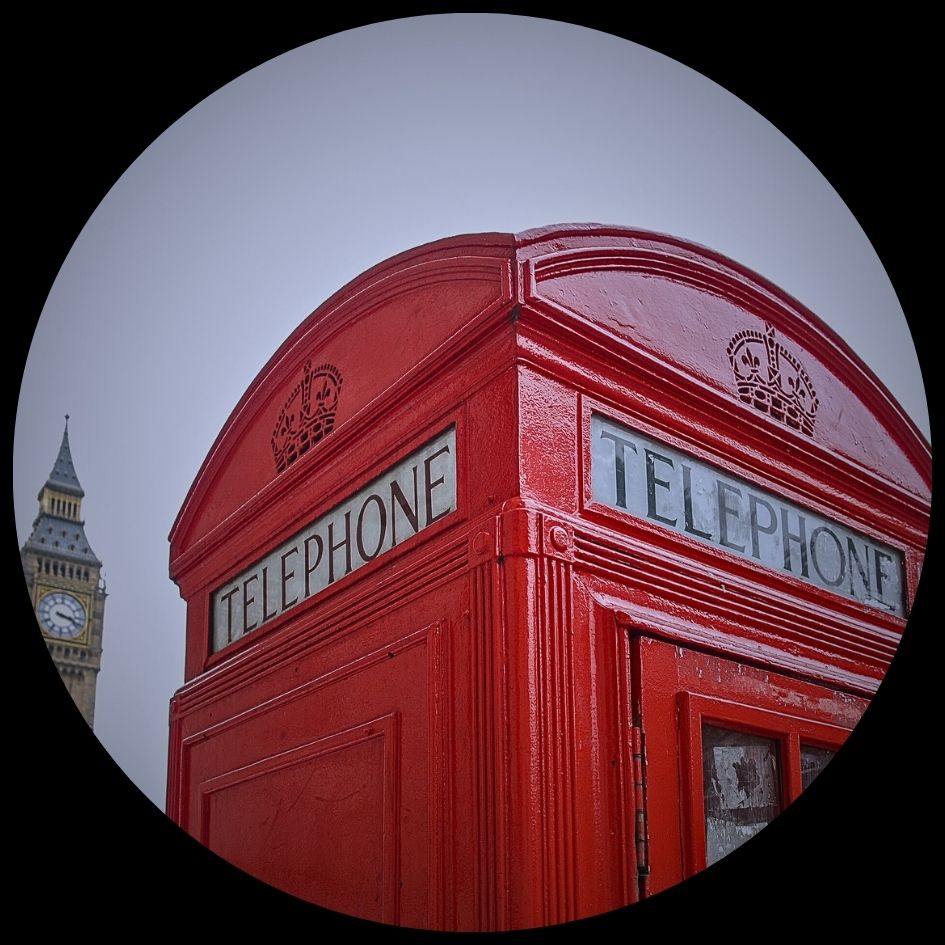 London Red Telephone Box. Contact Us